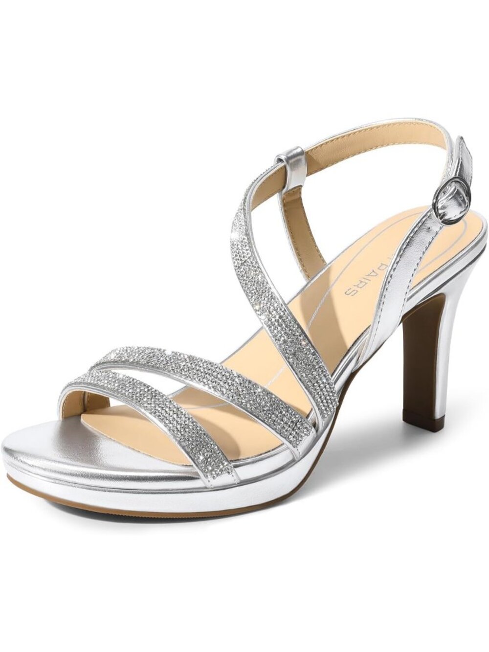 Women's Silver Glitter Strappy High Heels Open Toe Adjustable Ankle Strap Shoes